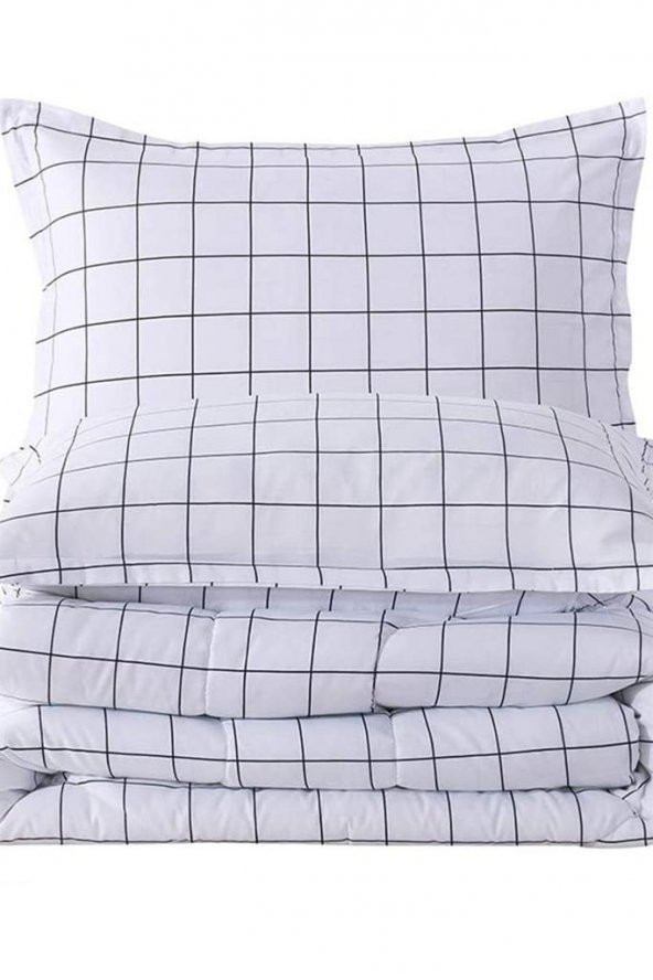 Plaid Nevresim Takımı Çift Kişilik 200x220 - Beyaz - 3