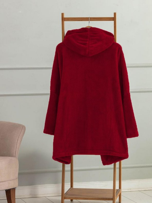 Wellsoft Kapşonlu Giyilebilir Tv Battaniyesi unisex Over size - Kırmızı - 2