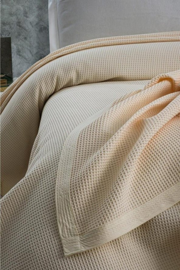 Klimalı Pike ,100 Pamuk  Petekli Pike , Dörtmevsim Pike Tek Kişilik 170x240 Krem - 2