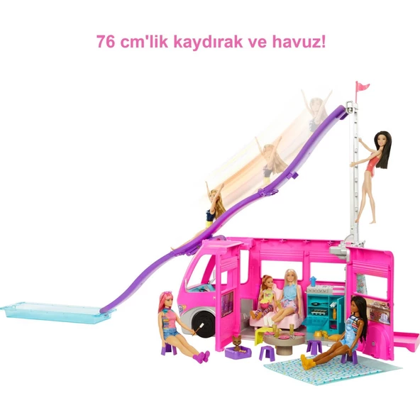 Orjinal Barbie'nin Rüya Karavanı Kaydıraklı ve Havuzlu Barbie Karavan