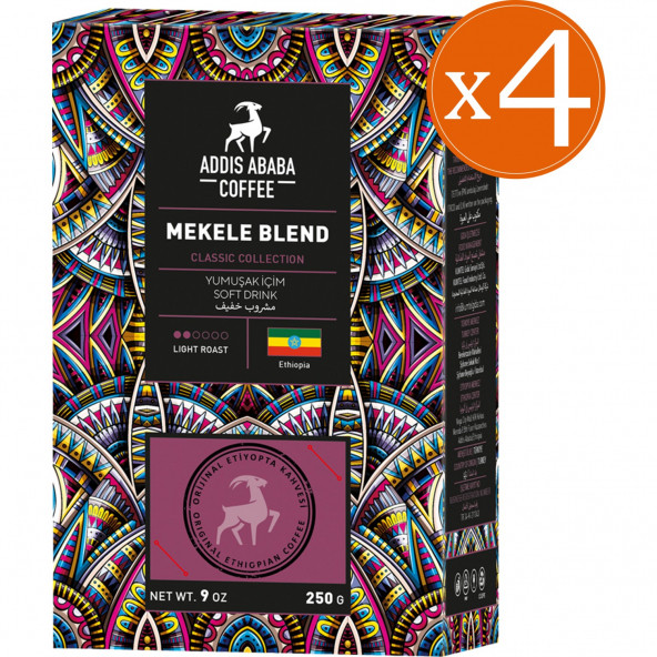 Addis Ababa Coffee Mekele Blend 250 Gr. (Çekirdek Kahve) x 4 Paket