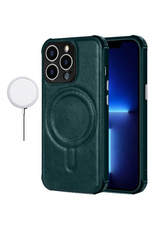 Iphone 13 Pro Max Uyumlu Deri Loop Magsafe Destekli Kablosuz Şarj Uyumlu Soft Deri Kılıf Kapak
