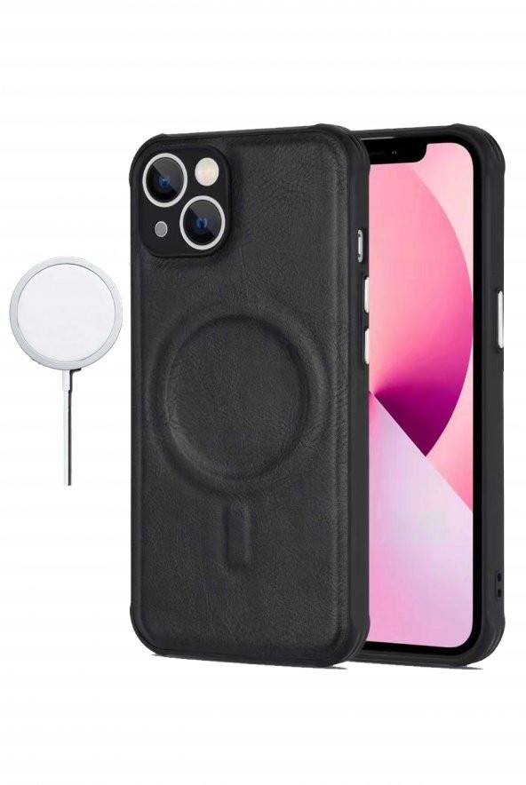 Iphone 14 Plus Uyumlu Deri Loop Magsafe Destekli Kablosuz Şarj Uyumlu Soft Deri Kılıf Kapak