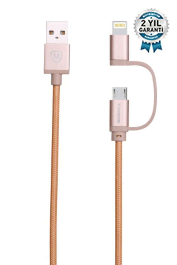 Apple & Samsung Orjinal Çift Başlıklı Hızlı Şarj Ve Veri Transfer Kablosu 100cm Gold L-201