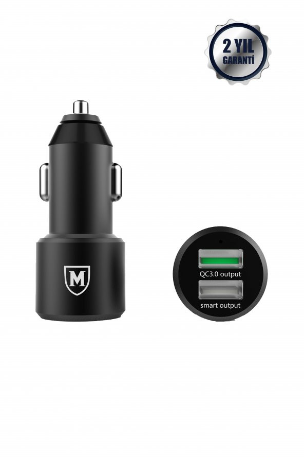 Alüminyum Kasa 30W Portatif 1x USB-A QC3.0 1x USB-A Smart Çıkış MCC-254 Hızlı Şarj Araç Şarj Cihazı