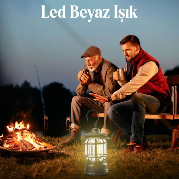 Dekoratif Outdoor Kamp Lambası Ledli Beyaz Işıklı El Feneri Işıldak Şarjlı Portatif Gece Lamba Siyah - 6