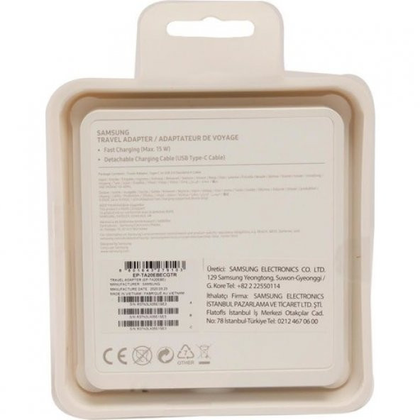 Samsung TA20 Adaptec Fast Charge. Hızlı Seyahat Şarjı UsbA to Type-C Kablolu Set Beyaz (Samsung Türkiye Garantilidir) - 4