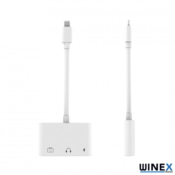 Winex 3in1 Lightning to 3.5mm Aux+UsbA OTG+Lightning Şarj Adaptör Dönüştürücü - 2
