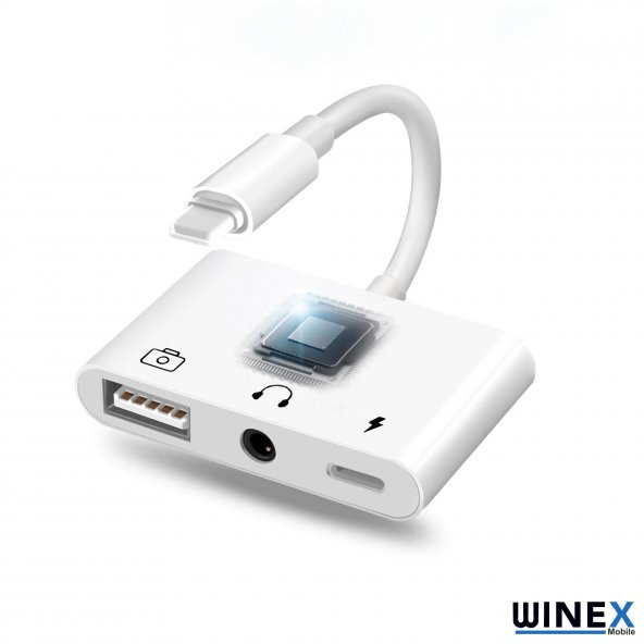 Winex 3in1 Lightning to 3.5mm Aux+UsbA OTG+Lightning Şarj Adaptör Dönüştürücü - 4