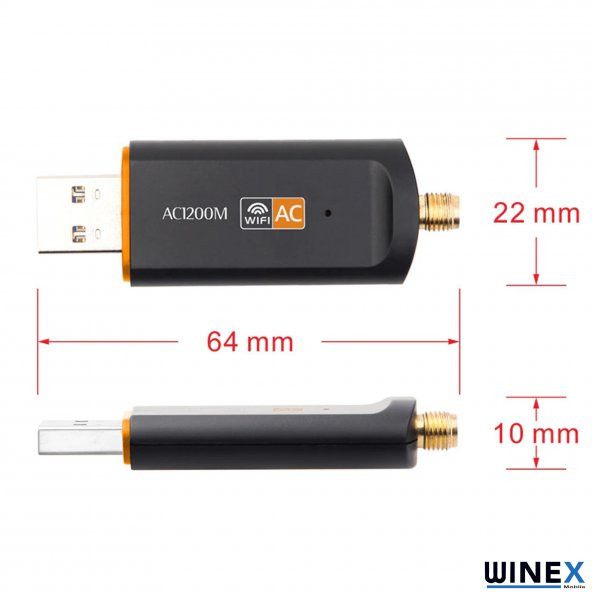 Winex 5Dbi Dual Band 2.4G+5G USB Wifi Adaptör Dongle AC 1200Mbps - 4