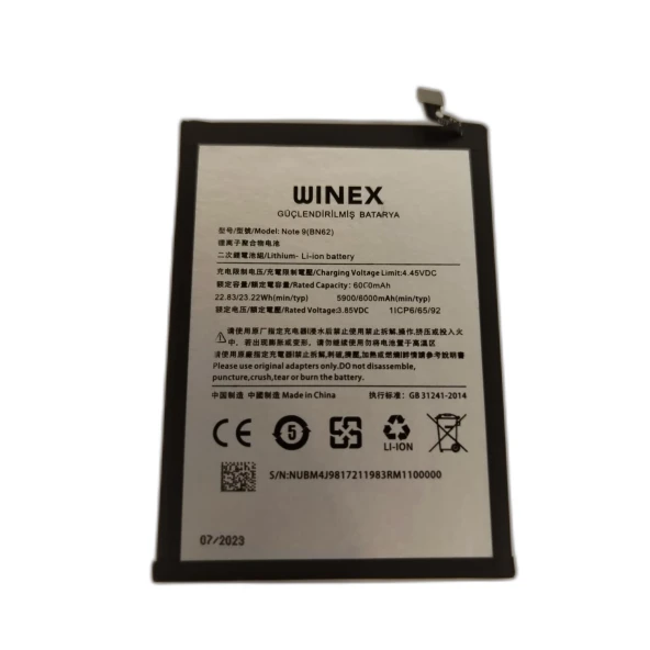 Winex Redmi Note 9 Uyumlu Güçlendirilmiş Premium Batarya