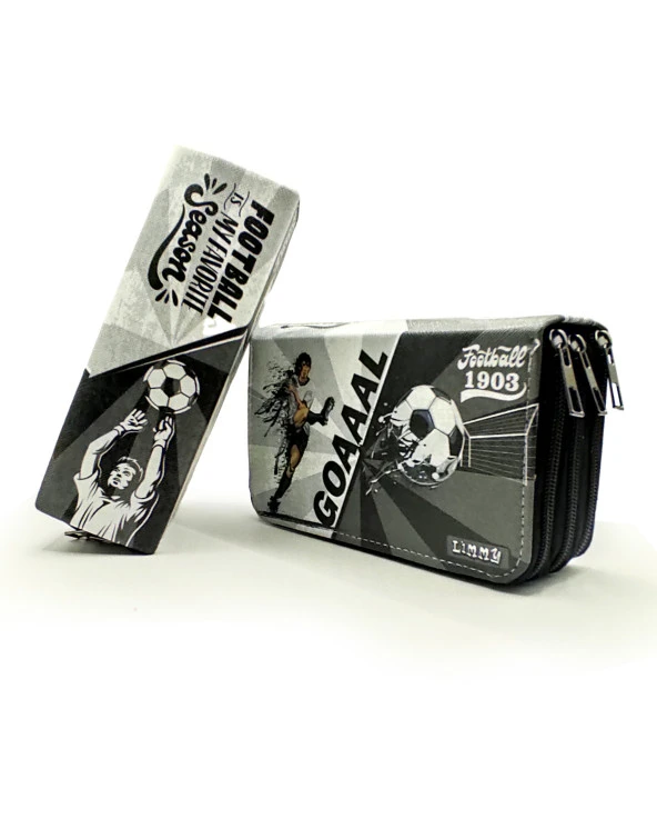 Kalem Kutusu Siyah-Beyaz Futbol Taraftar Organizer Kalemkutu Vegan Deri Üç Bölmeli Kalemlik - Resim 2