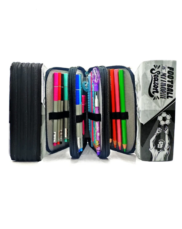 Kalem Kutusu Siyah-Beyaz Futbol Taraftar Organizer Kalemkutu Vegan Deri Üç Bölmeli Kalemlik - Resim 5