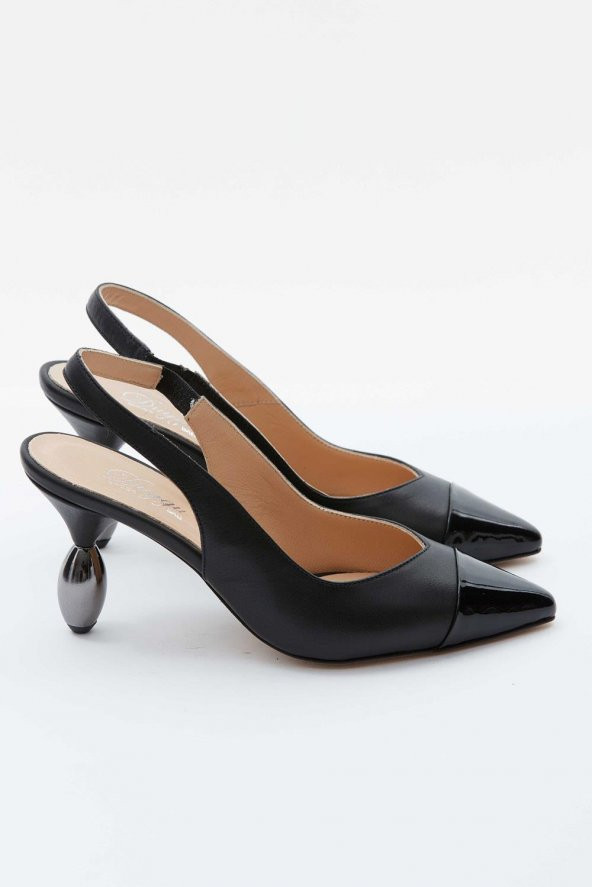 Kadın Hakiki Deri  Kısa Topuklu Rugan Detaylı  Stiletto - 5