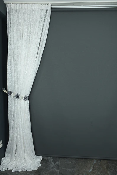 AĞAÇ DESEN KIRIK BEYAZ RENK TEK KANAT Hazır dikilmiş Pileli Fon Perde 300*260 cm - Resim 5