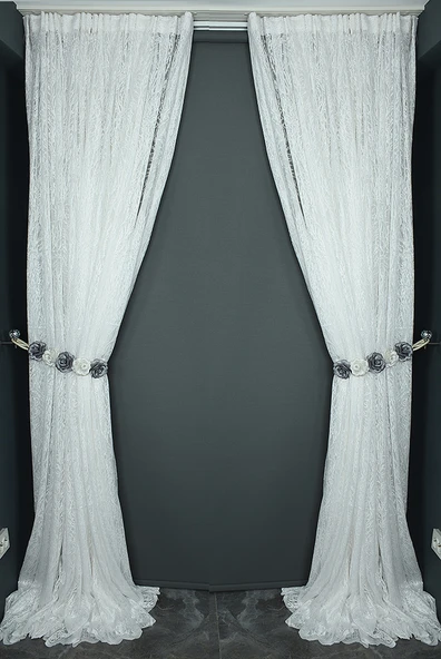 AĞAÇ DESEN KIRIK BEYAZ RENK TEK KANAT Hazır dikilmiş Pileli Fon Perde 300*260 cm - Resim 7