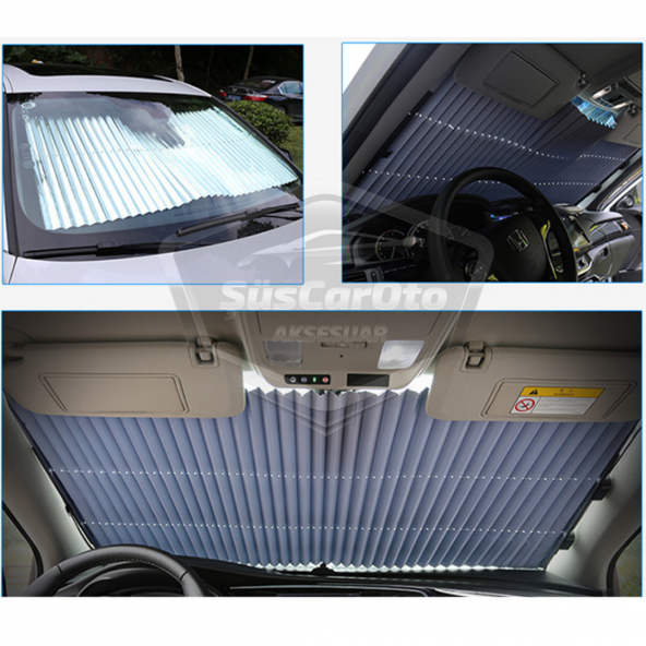 Oto Katlanır Akordiyon Güneşlik Ön Arka Cam Gölgelik Metalize Trapez Sürgülü Yeni Nesil Güneş Koruyucu Oto Araba Suv Tır 70 cm x 150 cm - 2