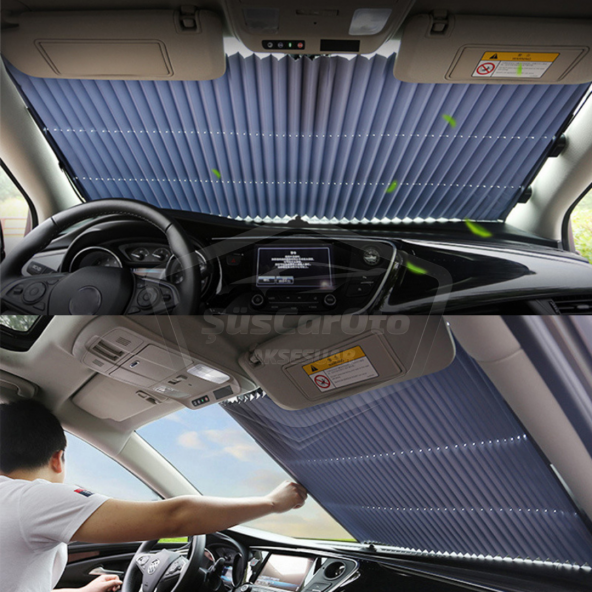Oto Katlanır Akordiyon Güneşlik Ön Arka Cam Gölgelik Metalize Trapez Sürgülü Yeni Nesil Güneş Koruyucu Oto Araba Suv Tır 70 cm x 150 cm - 5