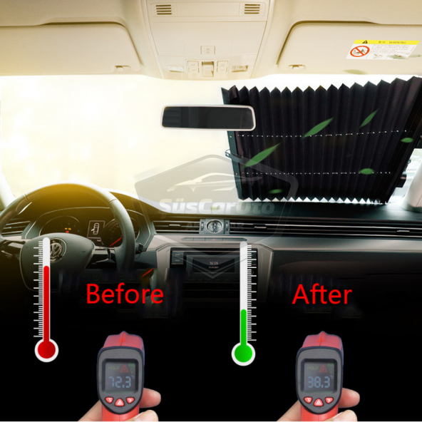 Oto Katlanır Akordiyon Güneşlik Ön Arka Cam Gölgelik Metalize Trapez Sürgülü Yeni Nesil Güneş Koruyucu Oto Araba Suv Tır 70 cm x 150 cm - 7