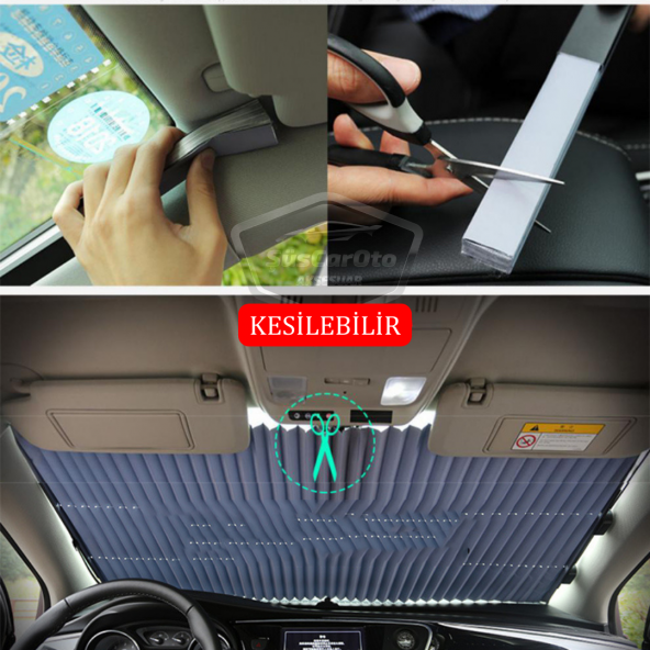 Oto Katlanır Akordiyon Güneşlik Ön Arka Cam Gölgelik Metalize Trapez Sürgülü Yeni Nesil Güneş Koruyucu Oto Araba Suv Tır 70 cm x 150 cm - 9