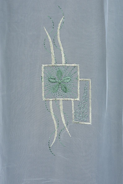 BROIDE KARELİ ÇİÇEK BEYAZ RENK TEK KANAT Hazır dikilmiş Pileli Fon Perde 300*260 cm - Resim 4