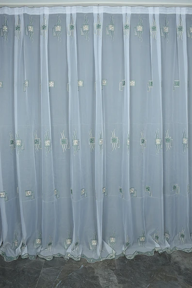 BROIDE KARELİ ÇİÇEK BEYAZ RENK TEK KANAT Hazır dikilmiş Pileli Fon Perde 300*260 cm ürün görseli