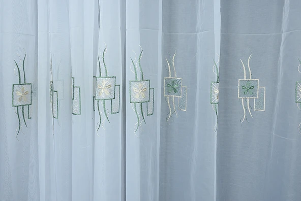 BROIDE KARELİ ÇİÇEK BEYAZ RENK TEK KANAT Hazır dikilmiş Pileli Fon Perde 300*260 cm - Resim 2