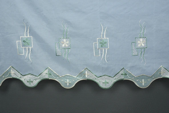 BROIDE KARELİ ÇİÇEK BEYAZ RENK TEK KANAT Hazır dikilmiş Pileli Fon Perde 300*260 cm - Resim 5