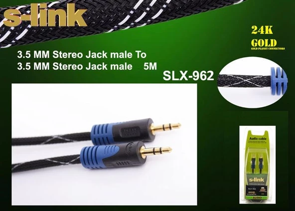 S-LINK SLX-962 5 METRE GOLD KILIFLI STEREO SES KABLOSU