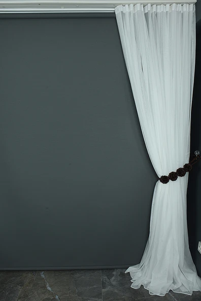 TTM DESEN KIRIK BEYAZ RENK TEK KANAT Hazır dikilmiş Pileli Fon Perde 300*260 cm - Resim 6