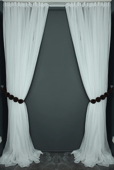 TTM DESEN KIRIK BEYAZ RENK TEK KANAT Hazır dikilmiş Pileli Fon Perde 300*260 cm - Resim 7