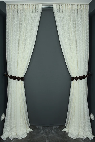 ÇAPRAZ BAKLAVA MODEL KREM RENK TEK KANAT Hazır dikilmiş Pileli Fon Perde 300*260 cm - Resim 7