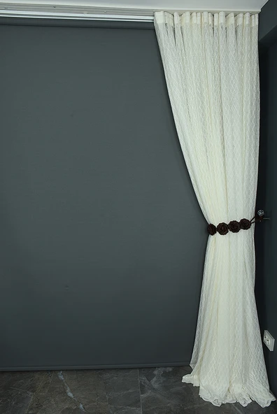 ÇAPRAZ BAKLAVA MODEL KREM RENK TEK KANAT Hazır dikilmiş Pileli Fon Perde 300*260 cm - Resim 6