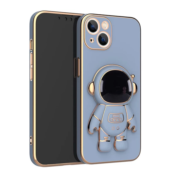 Smcase Apple iPhone 14 Plus Kılıf Standlı Kamera Korumalı Astronot Silikon - Resim 2