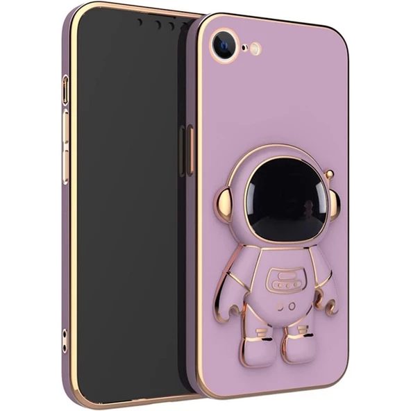 Smcase Apple iPhone SE 2020 Kılıf Standlı Kamera Korumalı Astronot Silikon - Resim 6