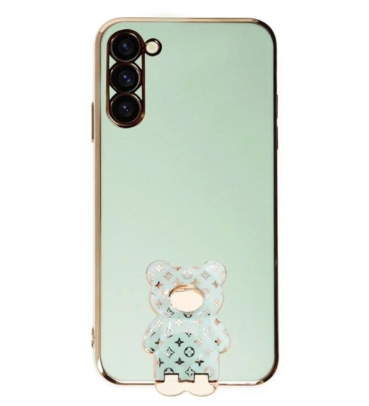 Smcase Samsung Galaxy S22 Kılıf Standlı Kamera Korumalı Cute Bear Silikon