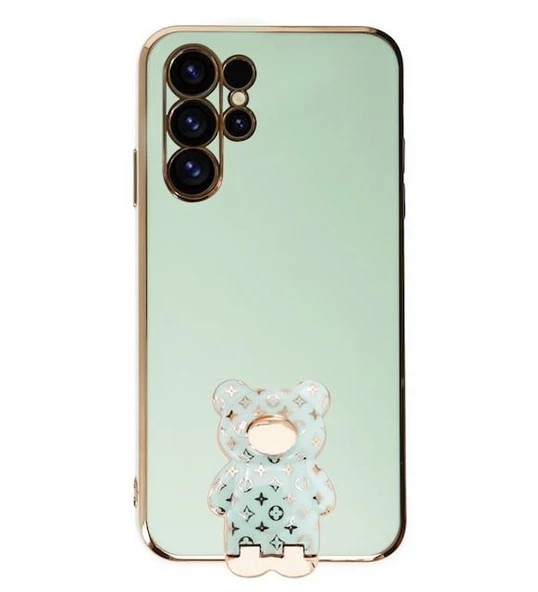 Smcase Samsung Galaxy S23 Ultra Kılıf Standlı Kamera Korumalı Cute Bear Silikon