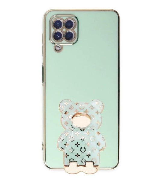 Smcase Samsung Galaxy A12 Kılıf Standlı Kamera Korumalı Cute Bear Silikon