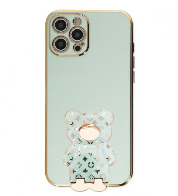 Smcase Apple iPhone 12 Pro Max Kılıf Standlı Kamera Korumalı Cute Bear Silikon