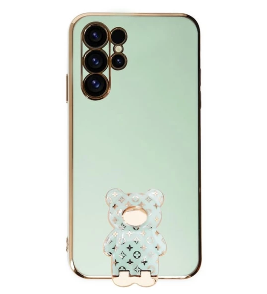 Smcase Samsung Galaxy S22 Ultra Kılıf Standlı Kamera Korumalı Cute Bear Silikon