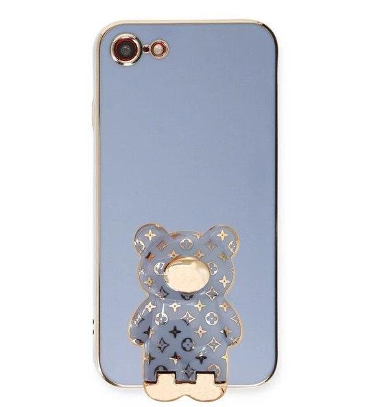 Smcase Apple iPhone SE 2020 Kılıf Standlı Kamera Korumalı Cute Bear Silikon