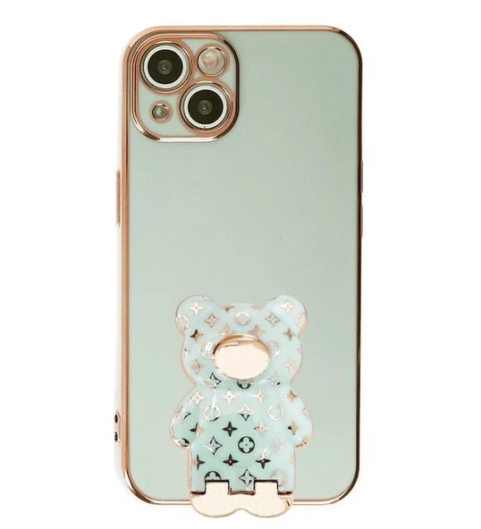 Smcase Apple iPhone 14 Kılıf Standlı Kamera Korumalı Cute Bear Silikon - Resim 7