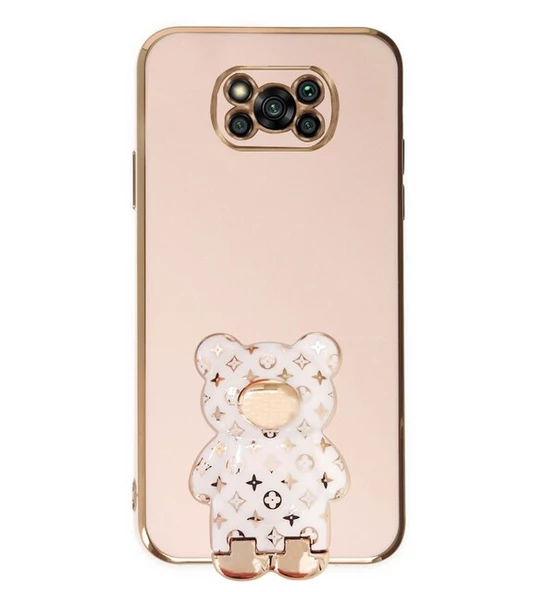 Smcase Xiaomi Poco X3 Nfc Kılıf Standlı Kamera Korumalı Cute Bear Silikon