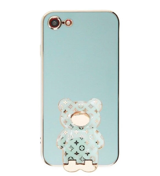 Smcase Apple iPhone SE 2022 Kılıf Standlı Kamera Korumalı Cute Bear Silikon