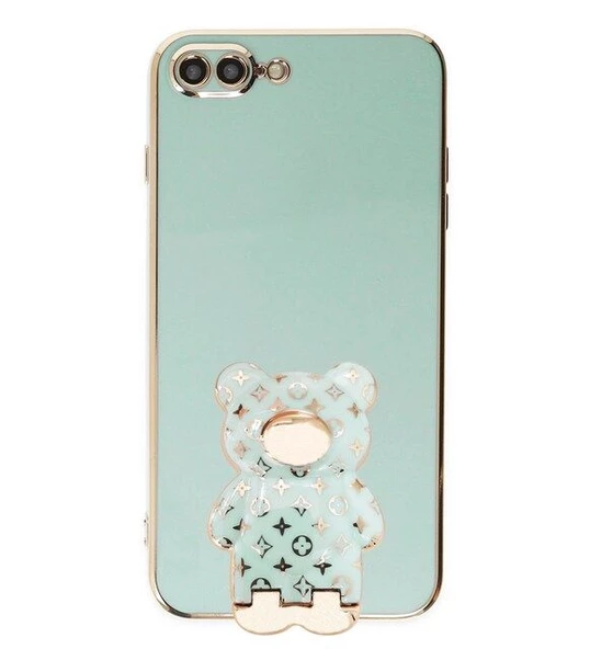 Smcase Apple iPhone 8 Plus Kılıf Standlı Kamera Korumalı Cute Bear Silikon