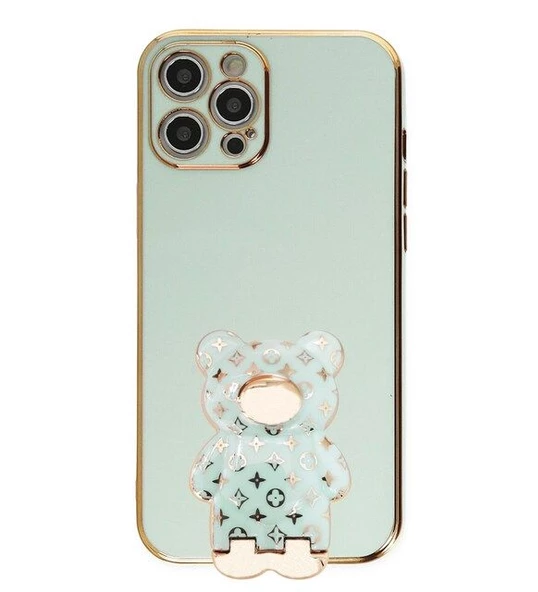 Smcase Apple iPhone 13 Pro Max Kılıf Standlı Kamera Korumalı Cute Bear Silikon