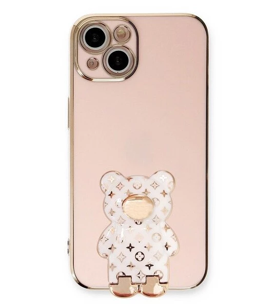 Smcase Apple iPhone 14 Kılıf Standlı Kamera Korumalı Cute Bear Silikon - Resim 4