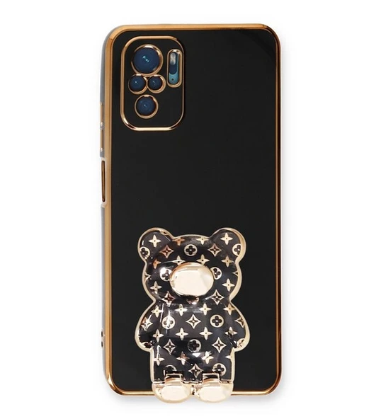 Smcase Xiaomi Redmi Note 10 Kılıf Standlı Kamera Korumalı Cute Bear Silikon