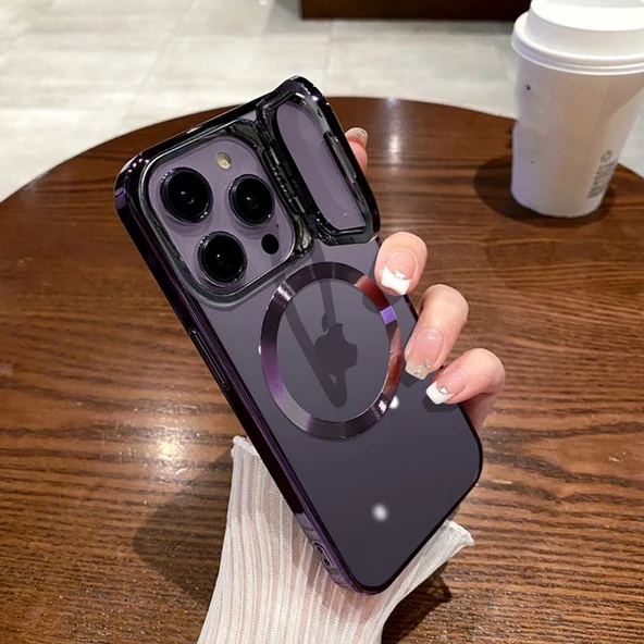 Smcase Apple iPhone 14 Pro Max Kılıf Kamera Korumalı Standlı Magsafeli Cam Kapak