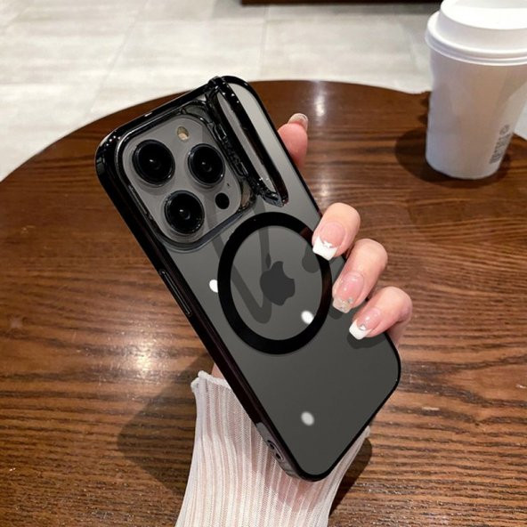 Smcase Apple iPhone 14 Pro Kılıf Kamera Korumalı Standlı Magsafeli Cam Kapak